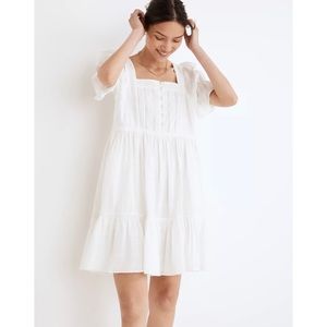 🆕 Madewell Puff-Sleeve Drawstring Mini Dress in Lighthouse